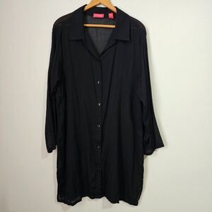 EUC SUNCOVERS BLACK SHEER SWIM COVER UP LONG BUTTON DOWN SHIRT SIZE 1X